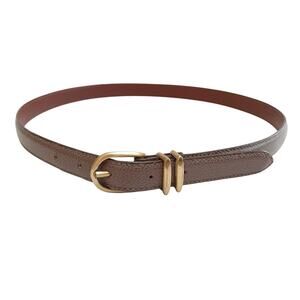 Coach Leather Belt Brass Buckle Taupe Gray Womens L Quiet Luxury Minimalist